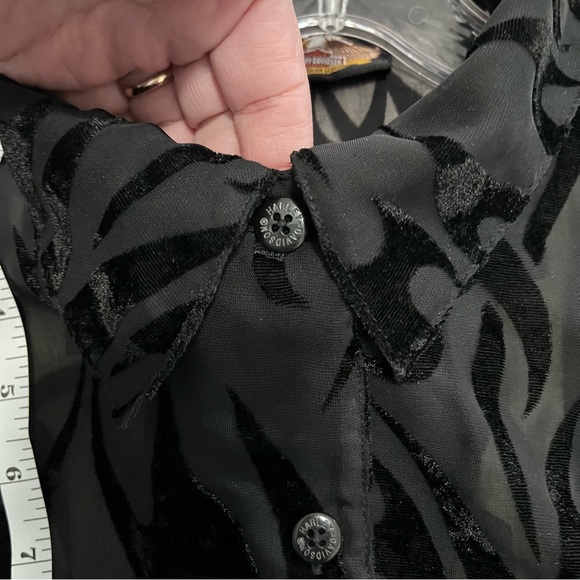 Vintage Harley-Davidson Black Burnout Velvet Sheer Button Front Blouse Size M - Picture 13 of 13